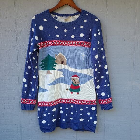 Asos Dog Snow Christmas Sweater Tunic Size 4 - Picture 1 of 12